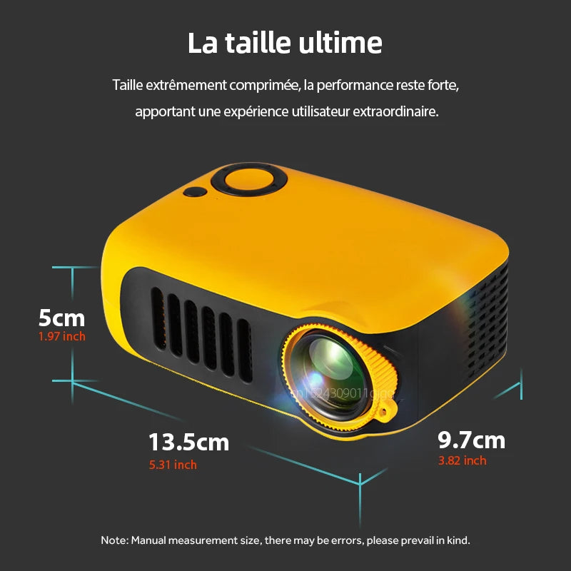 Mini projecteur portable jaune compact 5cm, haute performance, idéal pour cinéma maison ou présentations