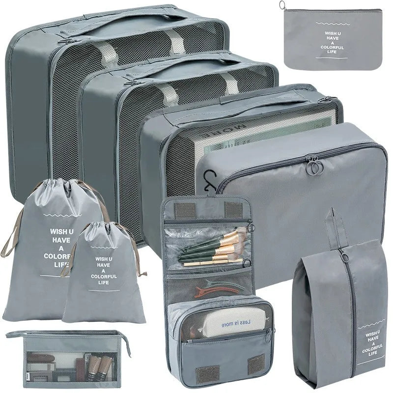 Ensemble de 10/7 pièces, organisateur de voyage, sacs de rangement, valise, Cubes d'emballage, étuis portables, garde-robe, bagages, vêtements, pochette à chaussures pliable
