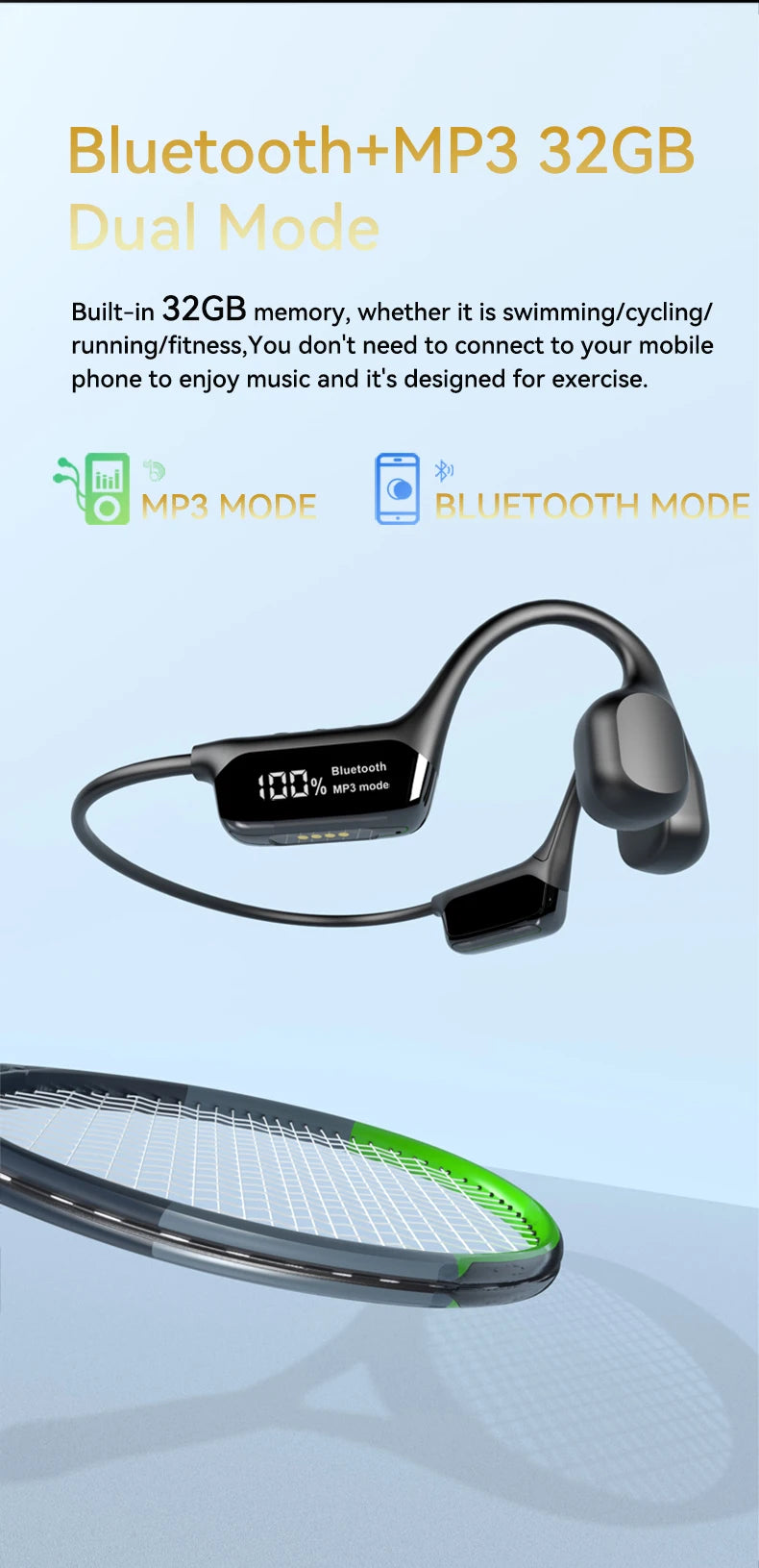 Écouteurs à Conduction osseuse, casque d'écoute étanche IPX8 pour la natation, nouveau casque de Sport sans fil Bluetooth MP3 32 go de RAM Hifi stéréo