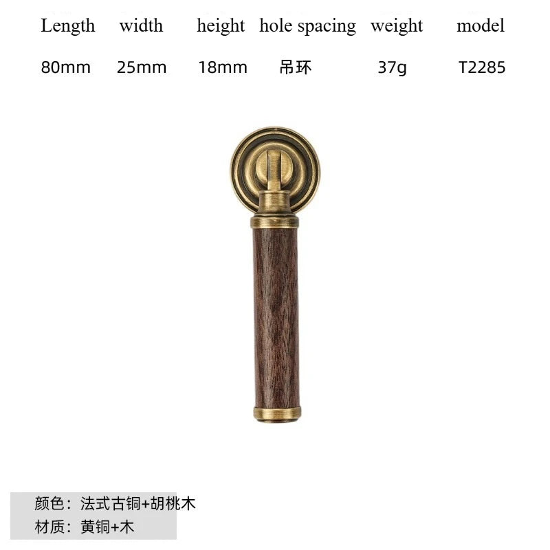 Nouvelle poignée de porte d'armoire en noyer de style chinois – Bouton rond monotrou en laiton et bois nordique en or pour tiroirs et meubles