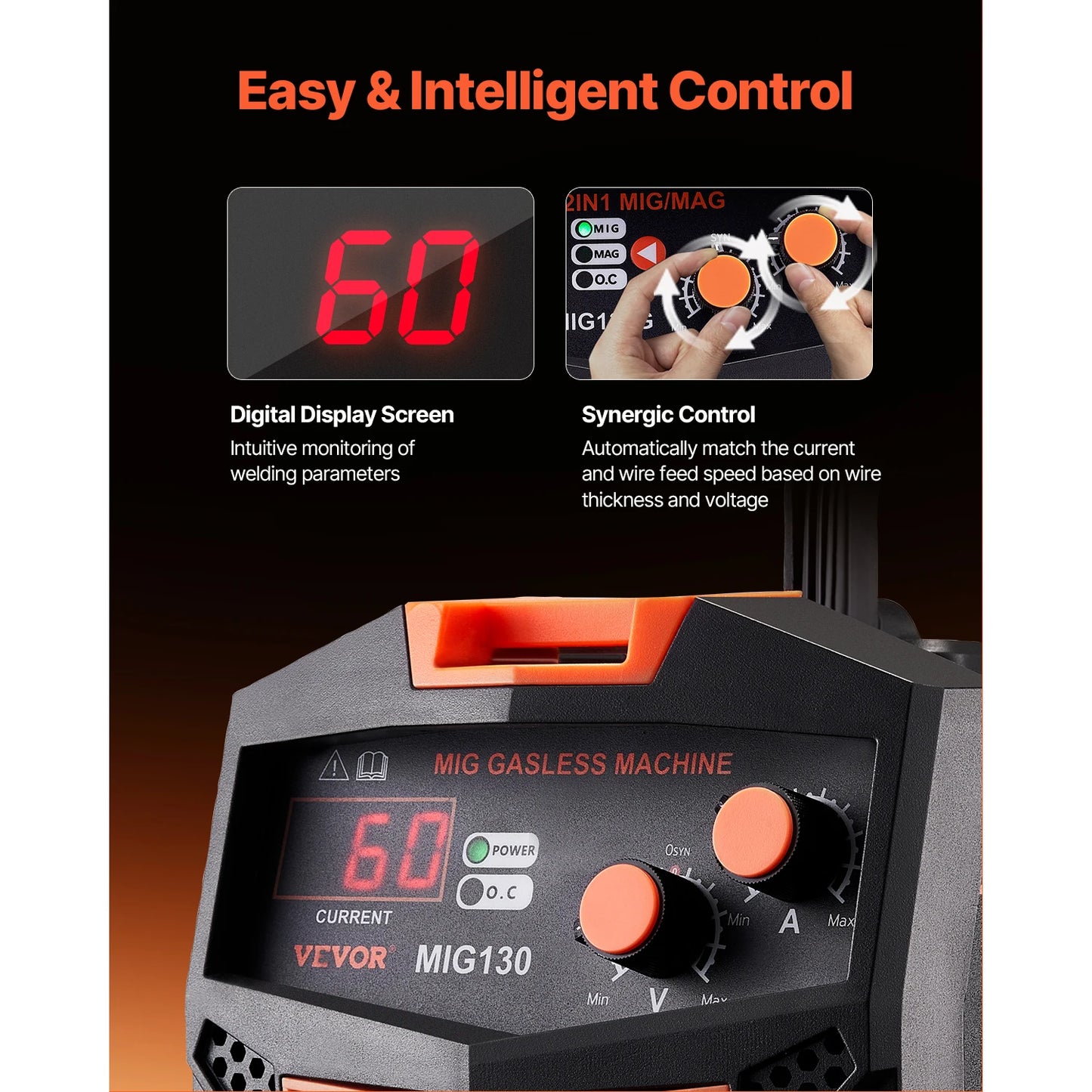 SucceBuy – soudeur MIG 130Amp, Machine à souder Mig synérique, noyau de Flux sans gaz, soudeur Mig Portable avec écran d'affichage numérique