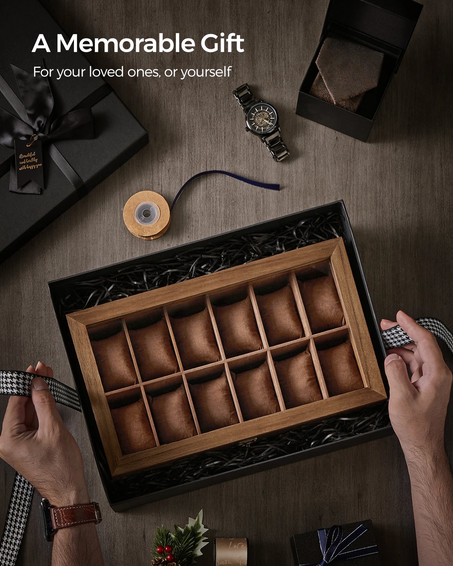 Boîte de rangement en bois pour montres, cadeau élégant et pratique pour homme