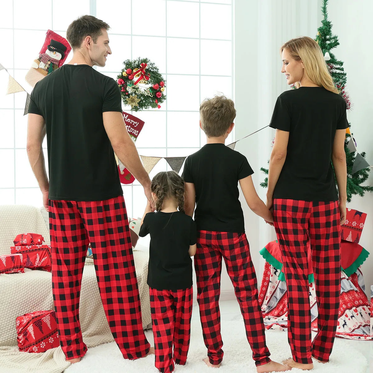 Costume du nouvel an 2025, ensemble pyjama de noël à manches courtes, tenues assorties pour famille/couples/enfants, T-shirt + pantalon, vêtements de nuit