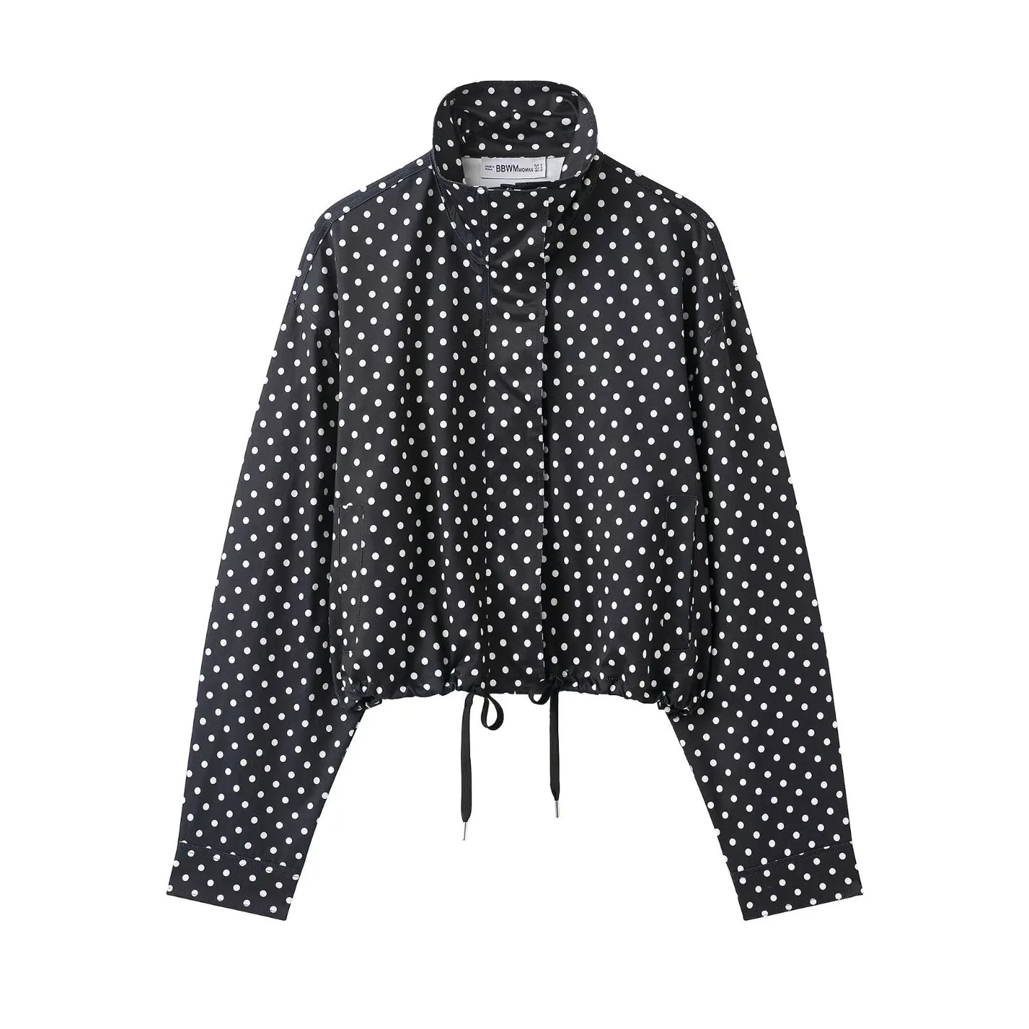 HH mode femmes à pois imprimé manteaux courts automne manches longues col roulé fermeture éclair avec poches cordon veste décontractée