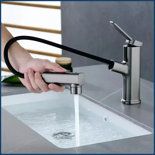 Robinet de lavabo en laiton chaud et froid, pulvérisateur à jet à 3 fonctions, pour salle de bains, poignée unique, double trou, mitigeur d'évier extractible