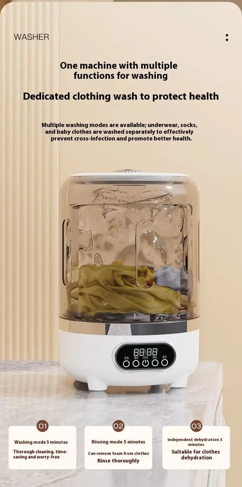 Mini Machine à laver Portable multifonctionnelle, Rechargeable, avec déshydratation, vêtements pour bébé, sous-vêtements, chaussettes, tasse à linge sans fil