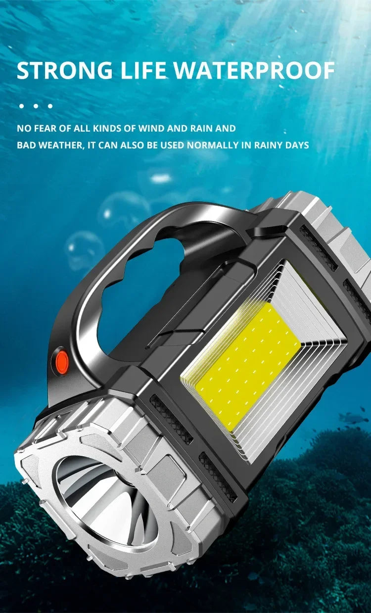 2024 lampe de poche LED puissante USB + lampe de poche solaire Rechargeable COB torche de Camping en plein air projecteur Portable batterie externe en plein air