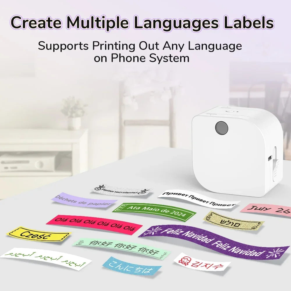 Imprimante d'étiquettes portable multilingue pour téléphone, étiquettes en plusieurs langues