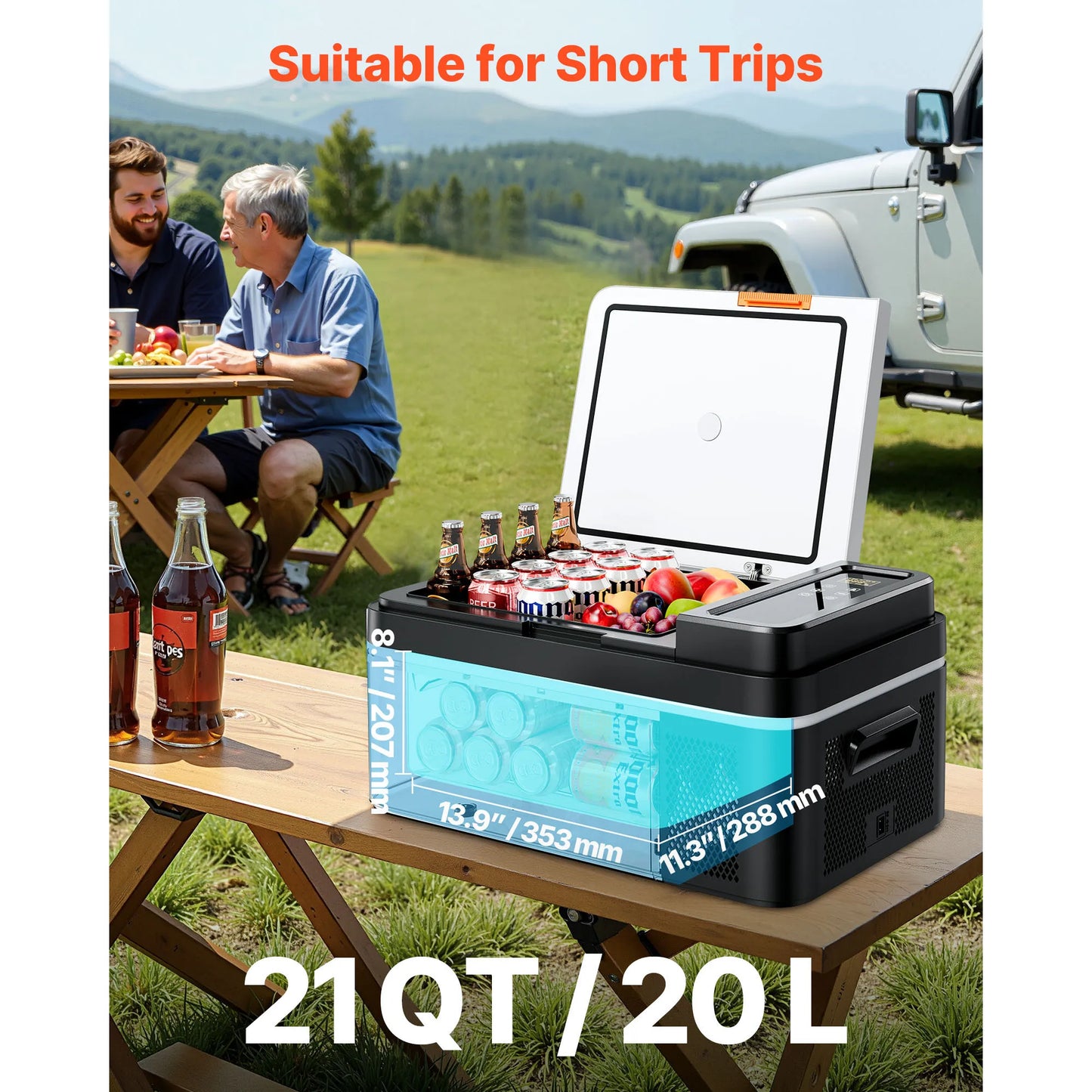 SucceBuy Réfrigérateur portable 20 L, réfrigérateur de voiture, refroidisseur à compresseur électrique avec contrôle par application, congélateur pour voitures, camping et camping-cars