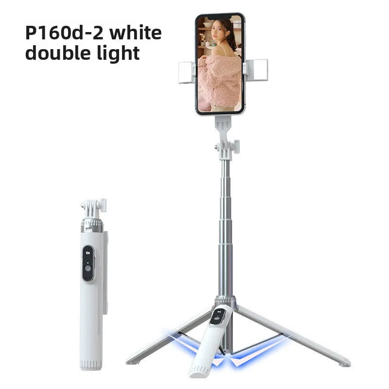 Trépied perche à selfie P160 de 1.6 m, support de téléphone portable rétractable en alliage d'aluminium avec Bluetooth aste pour IOS Android