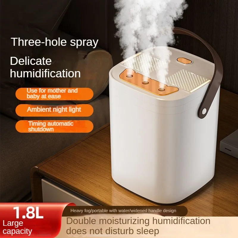 Humidificateur à trois buses 1,8 l, vaporisateur d'aromathérapie de grande capacité, diffuseur d'huile essentielle, veilleuse domestique, humidificateur d'air