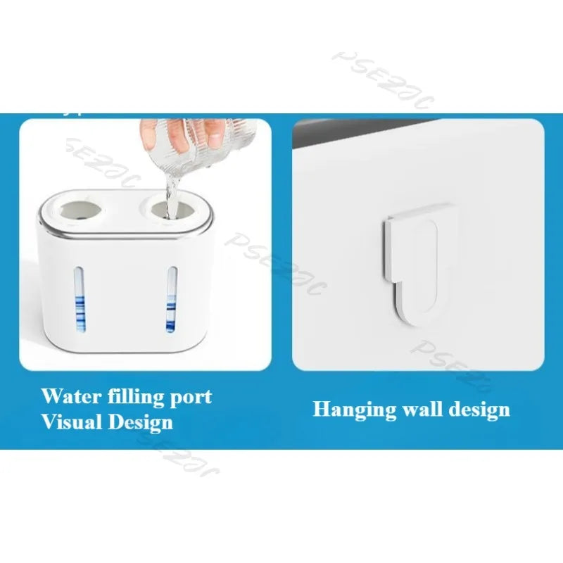 Distributeur d'eau mural avec port de remplissage et indicateur visuel, design compact pour salle de bain