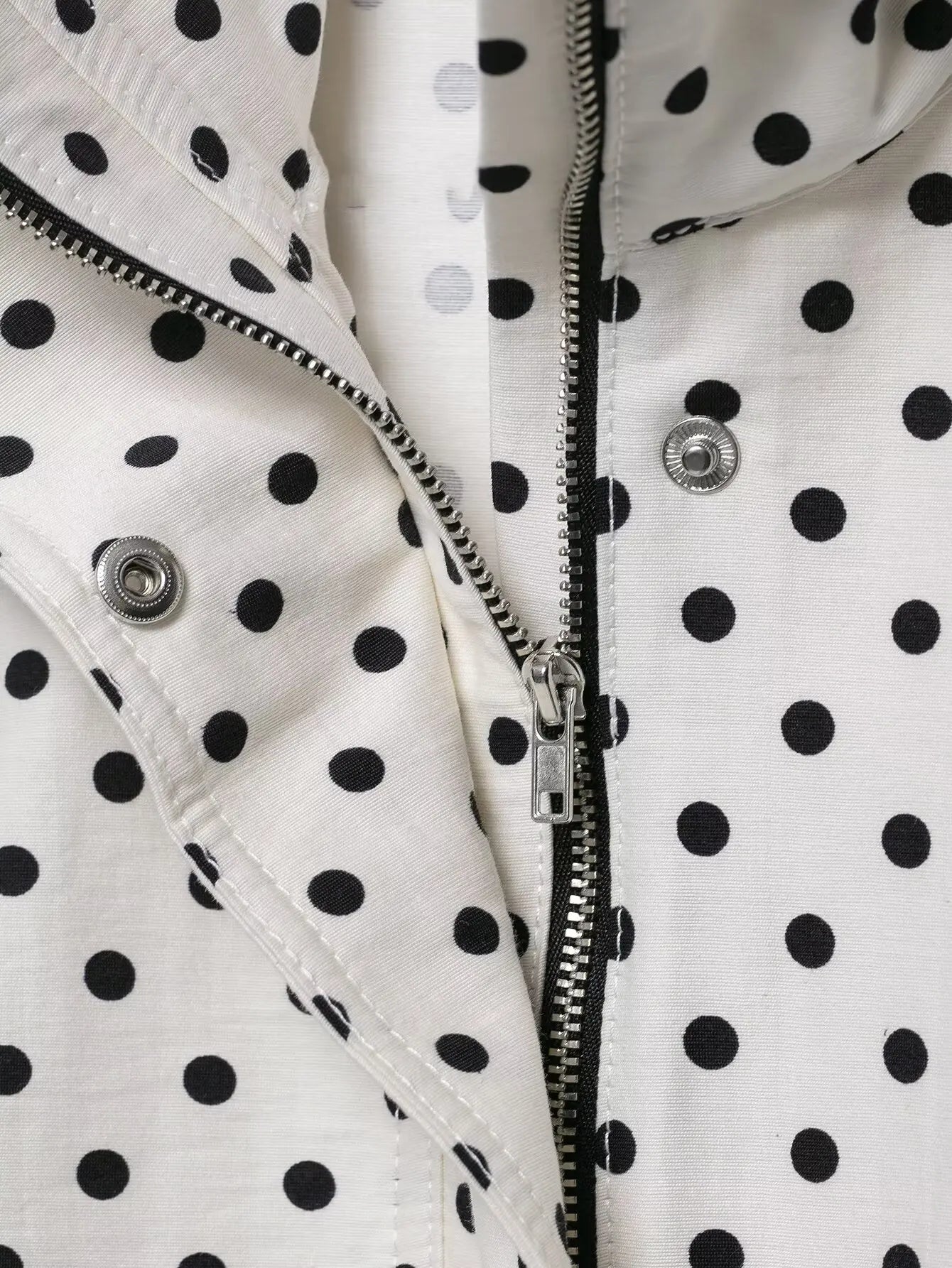 HH mode femmes à pois imprimé manteaux courts automne manches longues col roulé fermeture éclair avec poches cordon veste décontractée