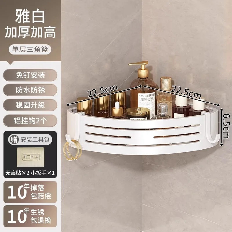 Étagère de rangement murale pour salle de bain, support d'angle mural pour salle de bain, organisateur de cuisine, étagère de rangement en aluminium blanc