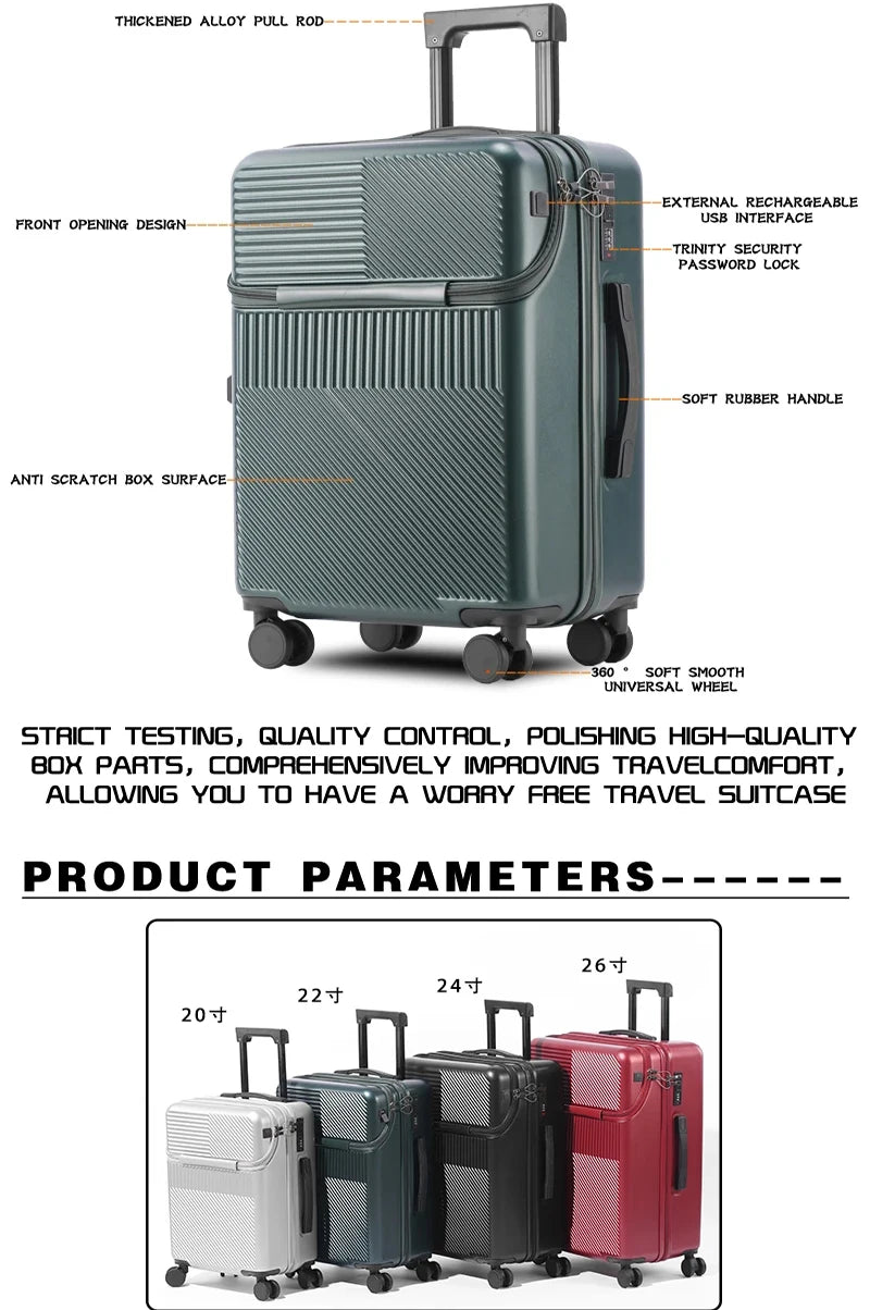 Valise bagages valise d'affaires élégante avec porte-gobelet compacte 20 pouces légère bagage à main