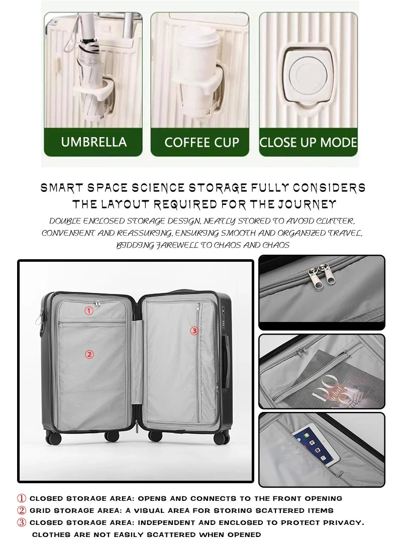 Valise bagages valise d'affaires élégante avec porte-gobelet compacte 20 pouces légère bagage à main