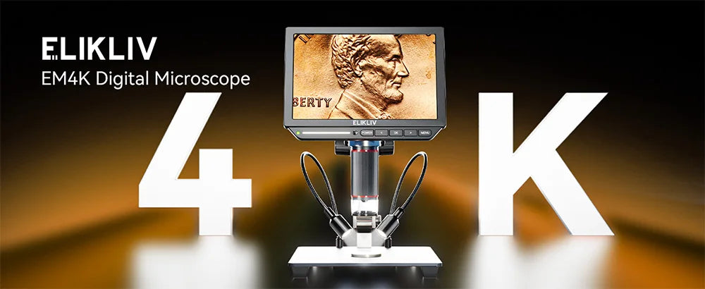 Elikliv EM4K 4K HDMI Microscope numérique pour l'électronique 8 "2000X Microscope à souder pour la réparation d'inspection de PCB avec support 10"