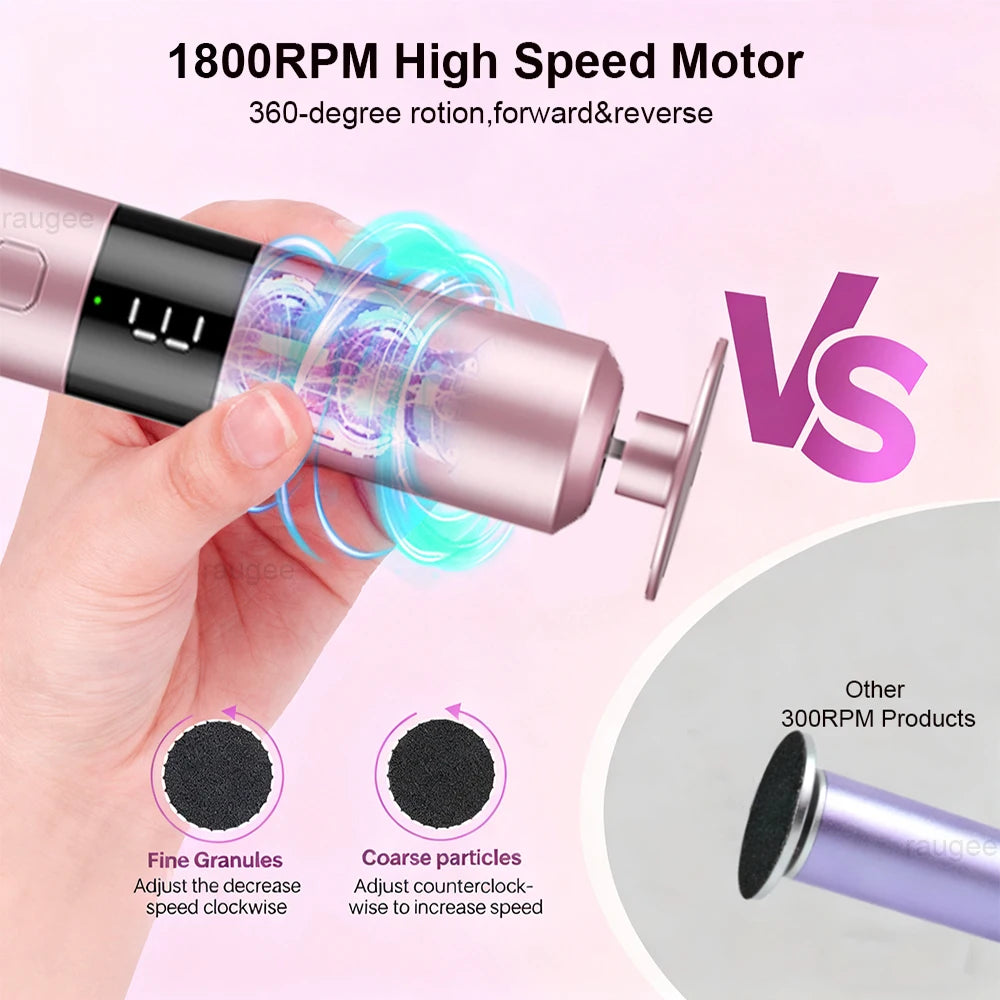 Outil de manucure électrique 1800RPM, moteur haute vitesse, granulés fins et grossiers, rotation 360°