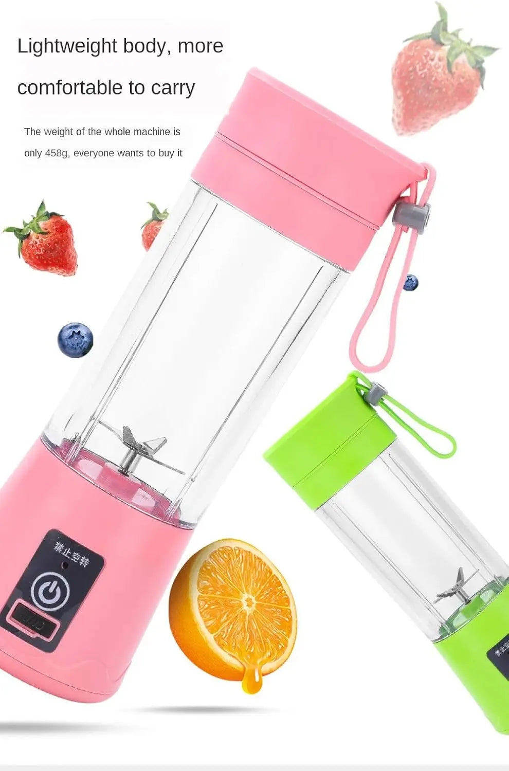 Mixeur portable rose et vert, léger 458g, pour smoothies fruits, idéal voyage et sport