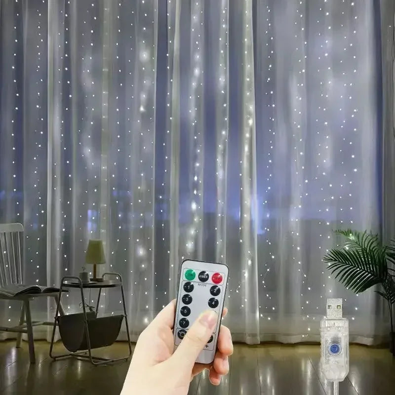 Guirlande lumineuse LED étoilée avec télécommande et alimentation USB, ambiance chaleureuse pour décoration intérieure