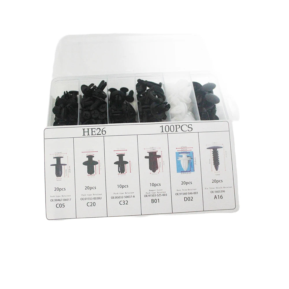 Kit de clips de fixation automatique, 100 pièces, Clips à rivets de garde-boue, goupille de retenue de poussée de carrosserie de voiture, Rivet de pare-chocs de porte, panneau de retenue de voiture