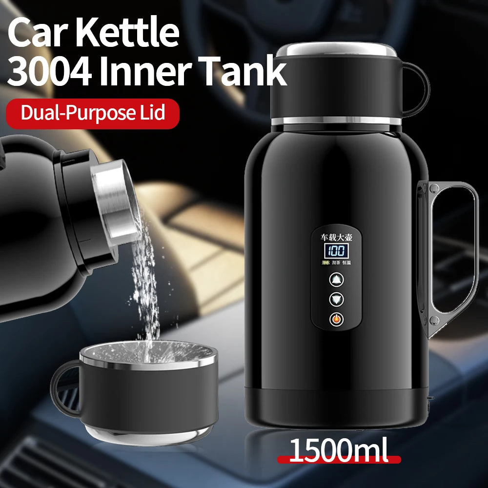 Bouilloire voiture 1500ml, réservoir 304, couvercle multifonction, chauffe-eau portable avec écran numérique