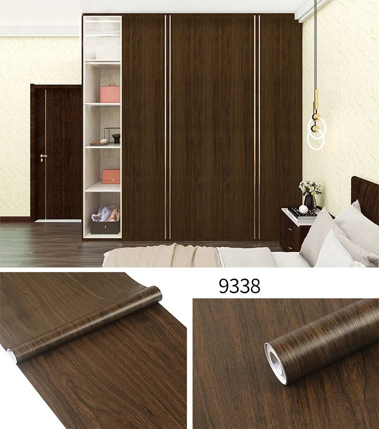 Papier peint auto-adhésif rayé en bois PVC, 45CM, autocollant étanche pour rénovation de meubles, bureau, armoire