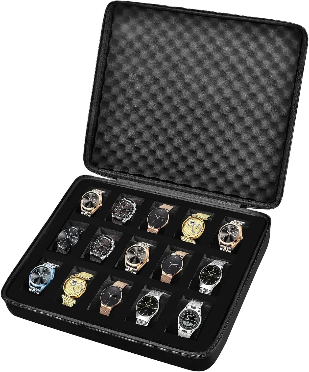 Boîte à montres à 15 emplacements / Étui de rangement pour montres pour hommes, compatible avec toutes les montres-bracelets et montres connectées jusqu'à 42 mm