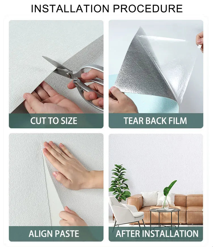 50cmX2.8M/10m lin 3D mousse auto-adhésive couleur unie PVC épaissi imperméable fond mur rénovation papier peint autocollant mural
