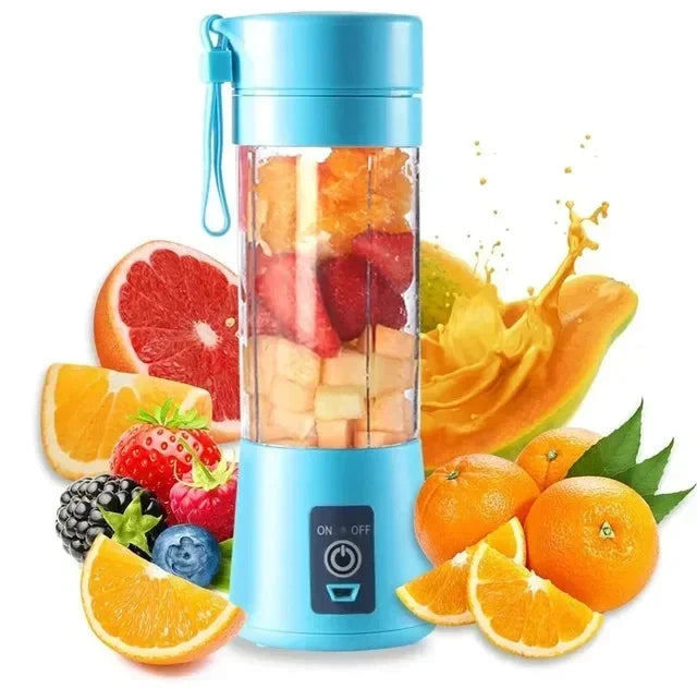 Mixeur portable bleu pour smoothies et jus de fruits frais, compact et rechargeable, idéal pour voyages et sport