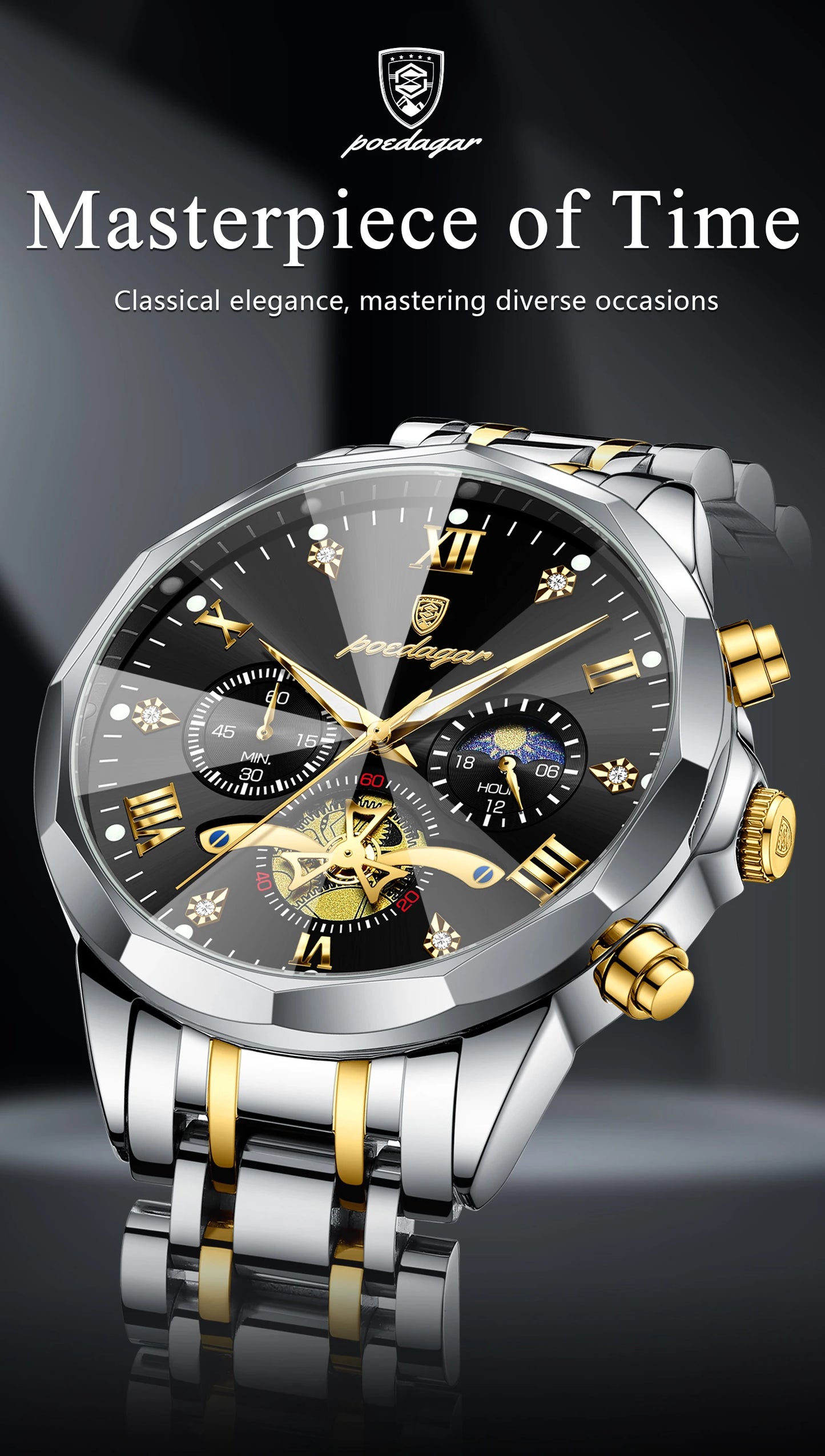 POEDAGAR Montre de luxe pour homme, étanche, chronographe lumineux, montre sport pour homme, acier inoxydable, montre à quartz tendance pour homme, Reloj