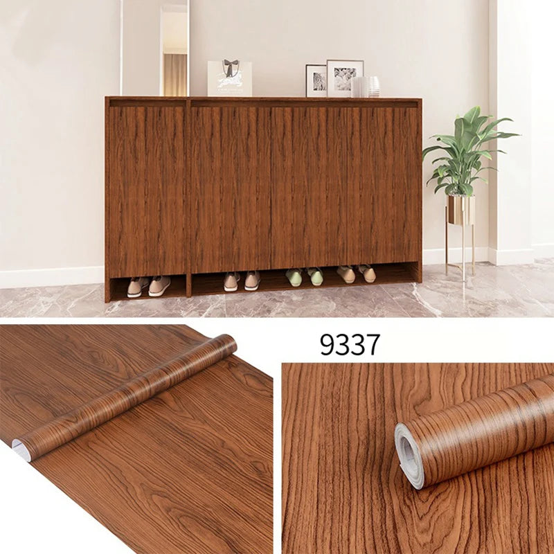 Papier peint auto-adhésif rayé en bois PVC, 45CM, autocollant étanche pour rénovation de meubles, bureau, armoire