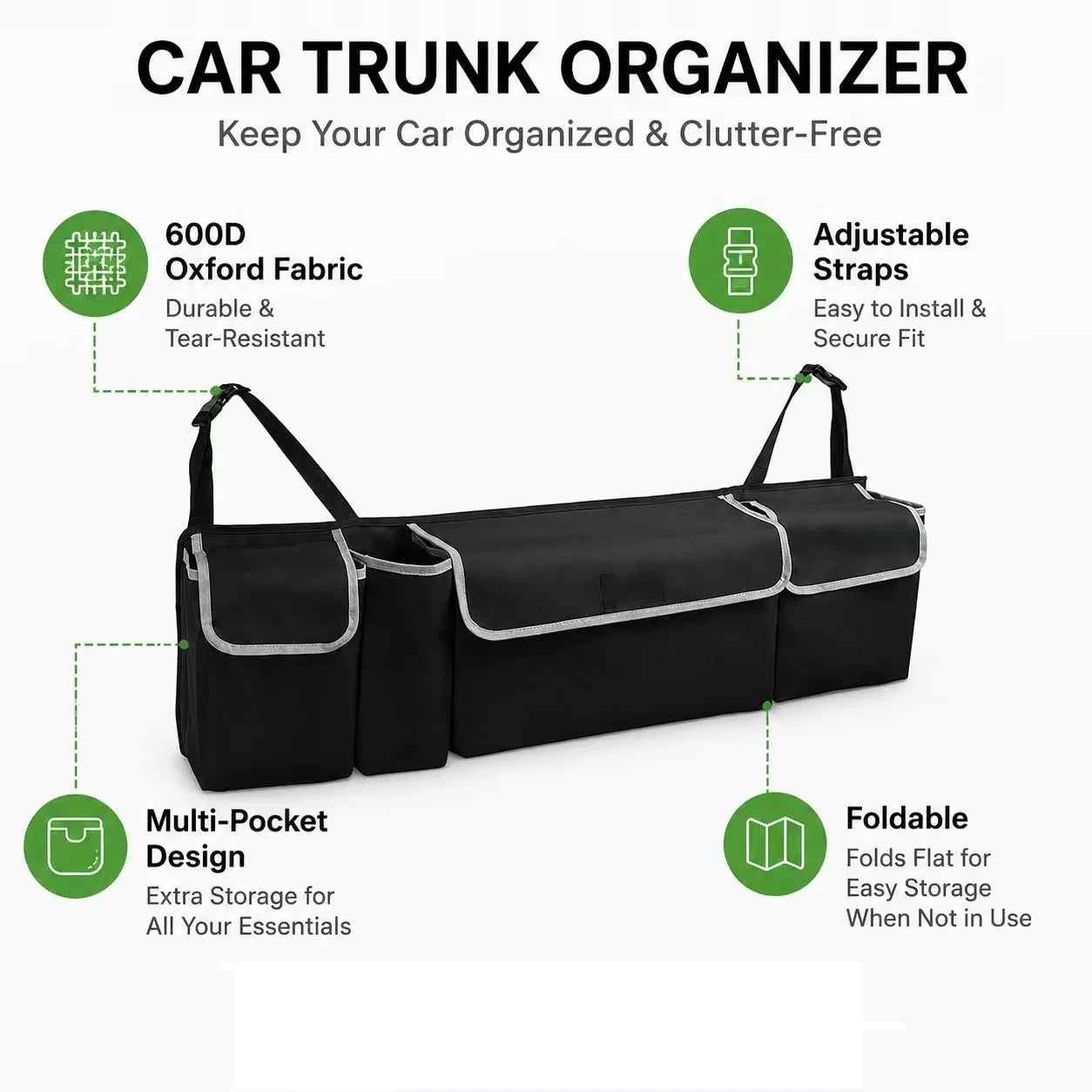 Sac de rangement polyvalent en tissu Oxford pour coffre de voiture, boîte de rangement suspendue pour siège arrière de véhicule pour intérieur d'automobile