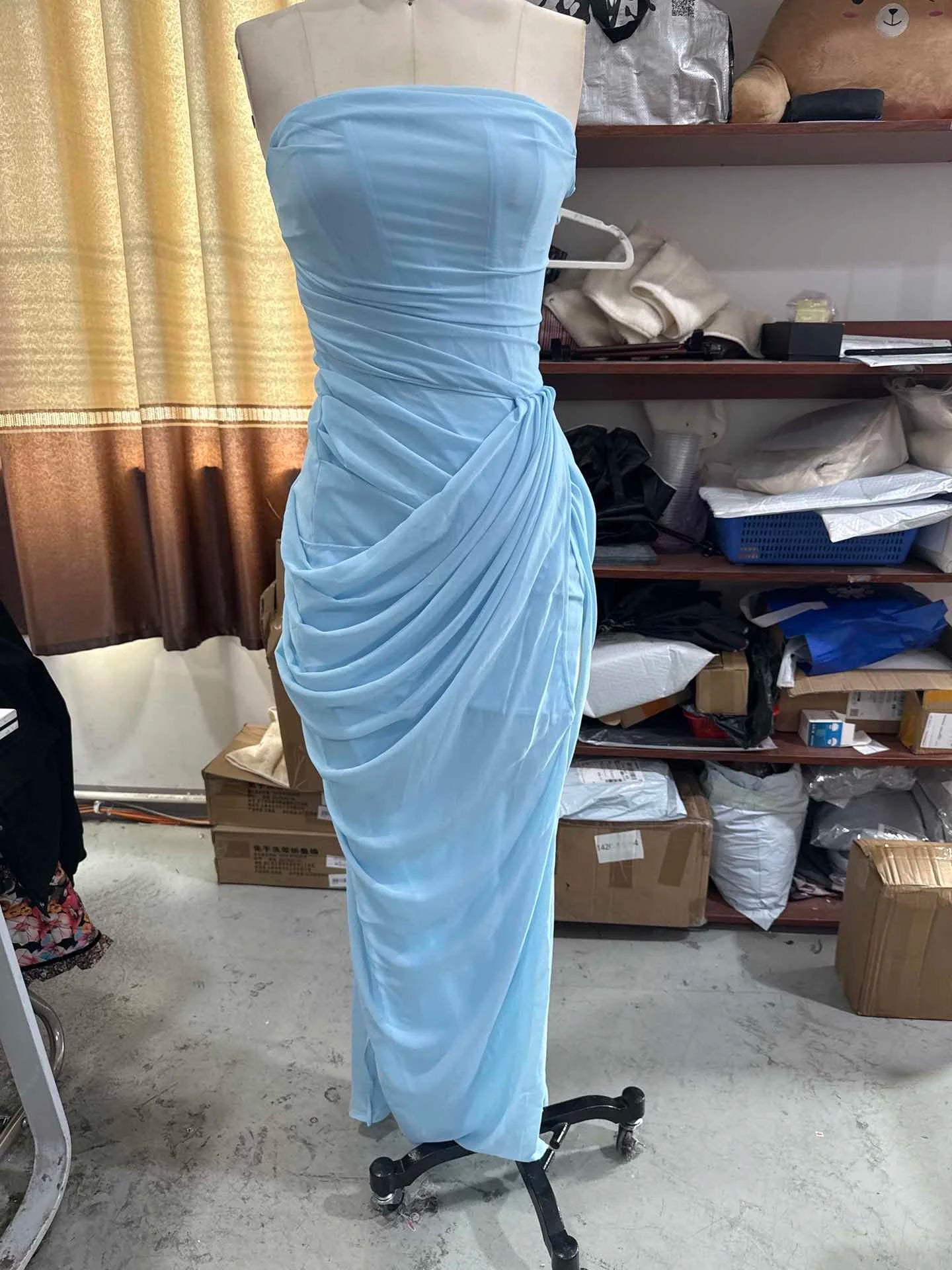 Robe longue chic en gaze sans bretelles, dos nu, épaules dénudées, imprimée, patchwork, slim, pour femme, soirée, 2026