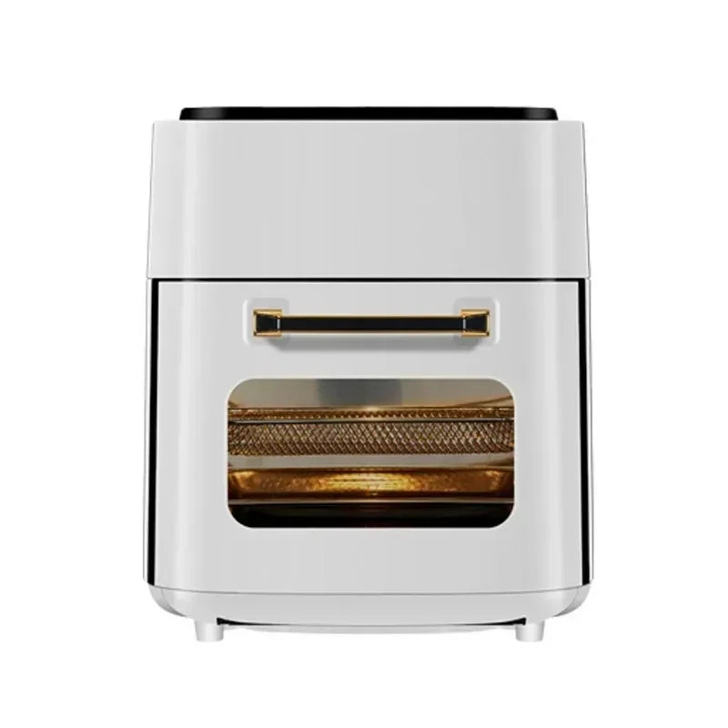 Friteuse sans huile blanche avec hublot transparent et poignée dorée, cuisine saine et moderne