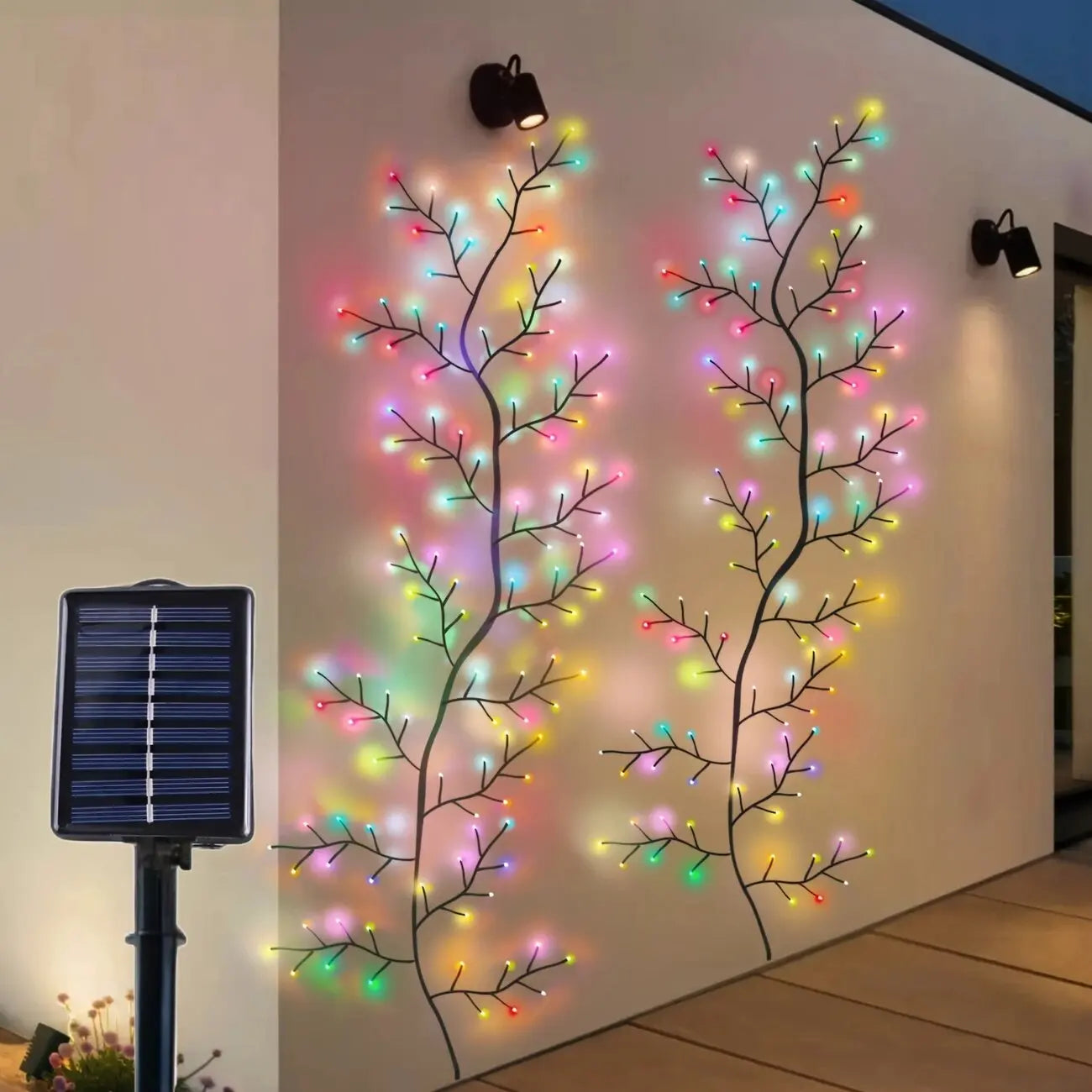 1PC 96LED s lumières de vigne de saule solaire, bricolage extérieur étanche chaîne lumières, lampes murales pour jardin, porche, magasin, terrasse, décor de voie
