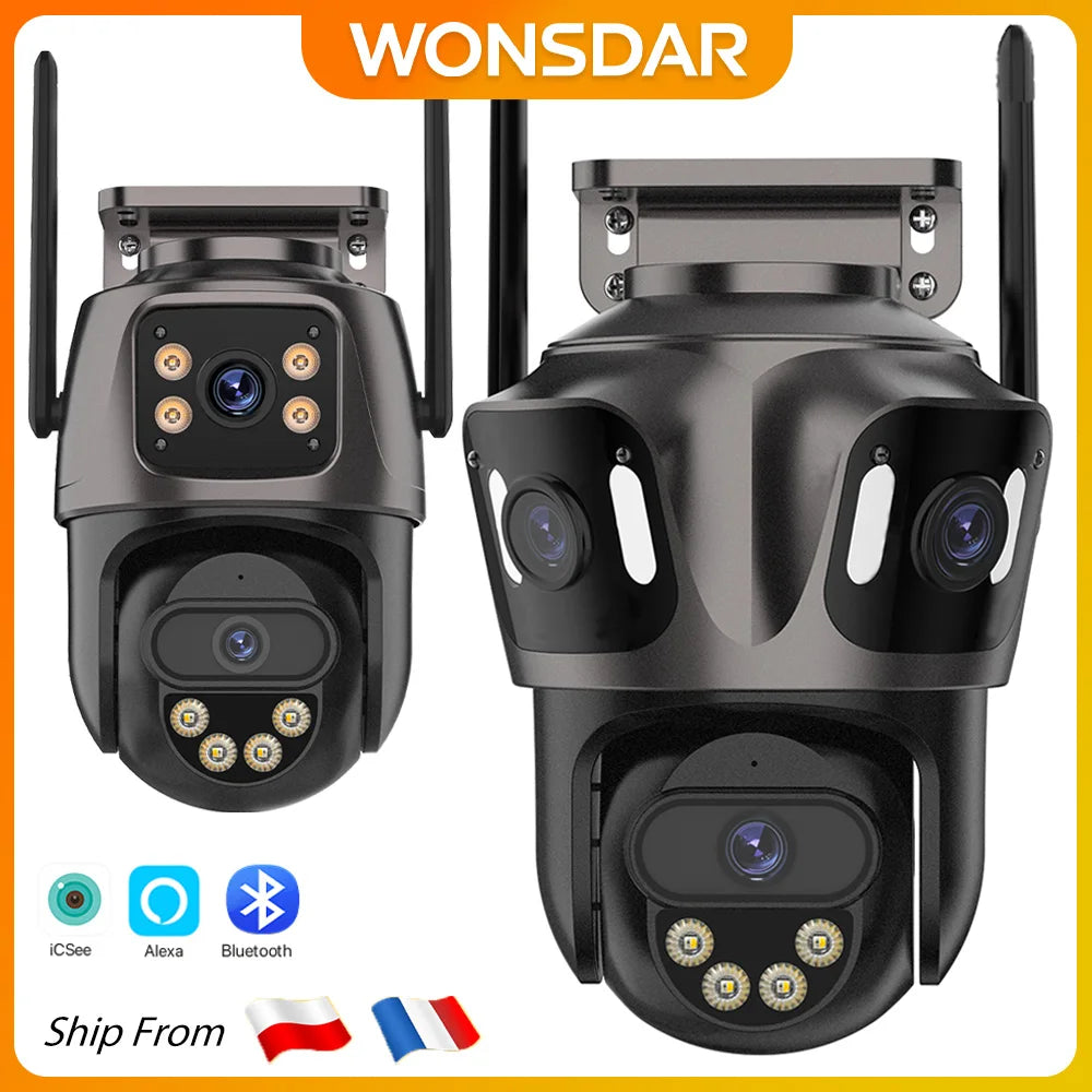 Caméra de surveillance sans fil Wonsdar avec double objectif, LED, Bluetooth et compatibilité Alexa