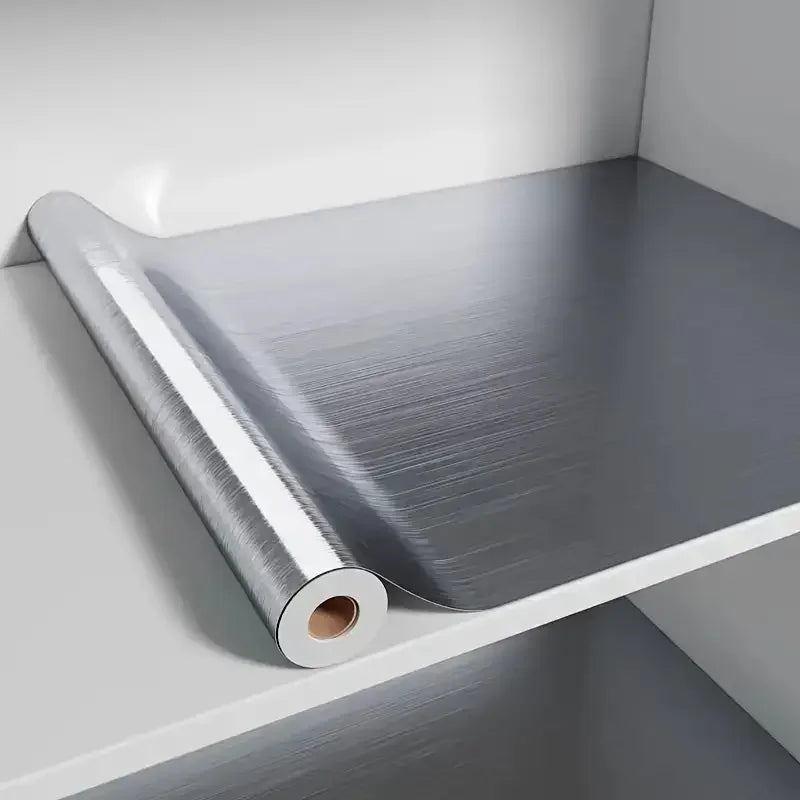 Autocollant mural en acier inoxydable brossé argenté de 40 cm, imperméable, résistant à l'huile, auto-adhésif, papier peint pour cuisine, réfrigérateur, comptoir