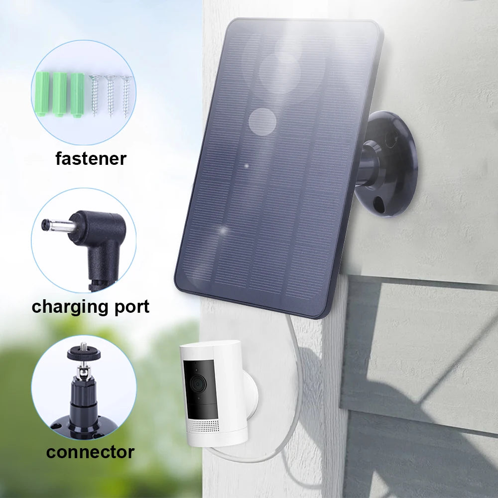 Panneau solaire pour caméra de sécurité extérieure avec connecteur et port de charge