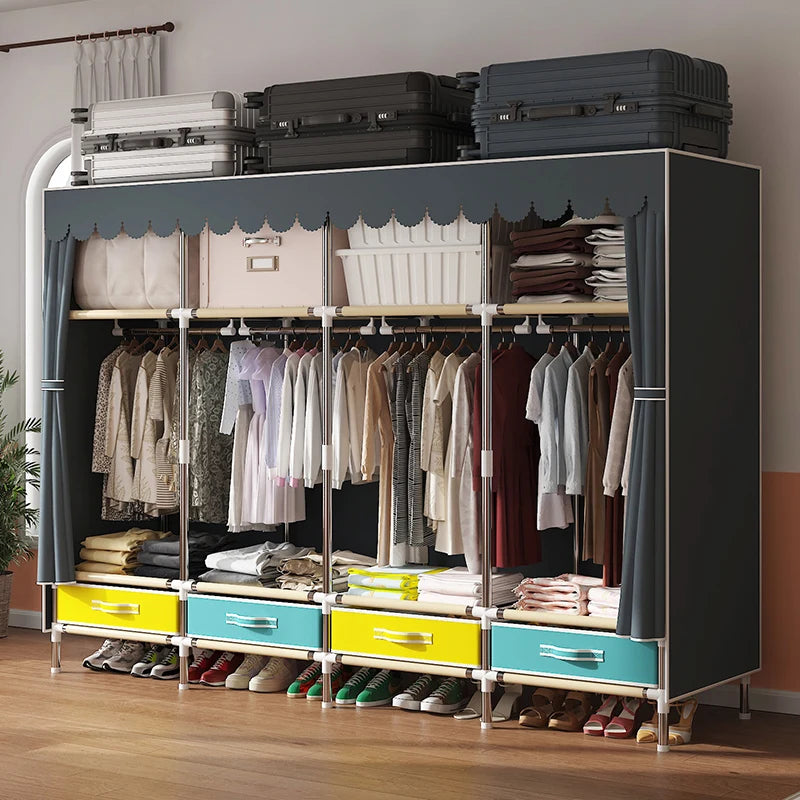 Grande armoire en tissu, organisateur de placard Portable, armoire de rangement multicouche anti-poussière pour salle de location ou chambre à coucher