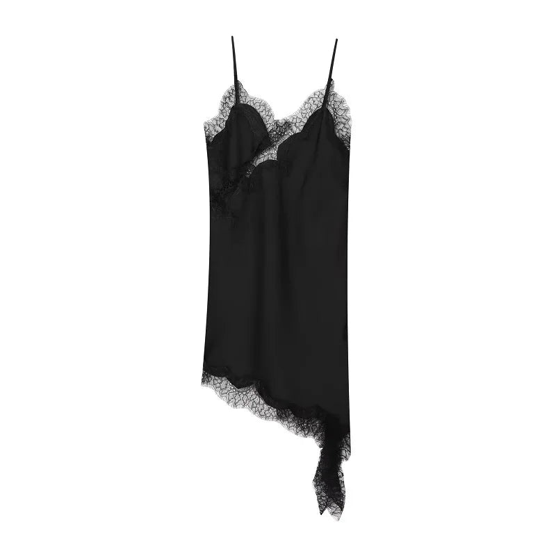 MUJER 2025 dentelle robe femme noir dos nu robes courtes pour les femmes asymétrique fête femmes robe d'été Satin robes Sexy