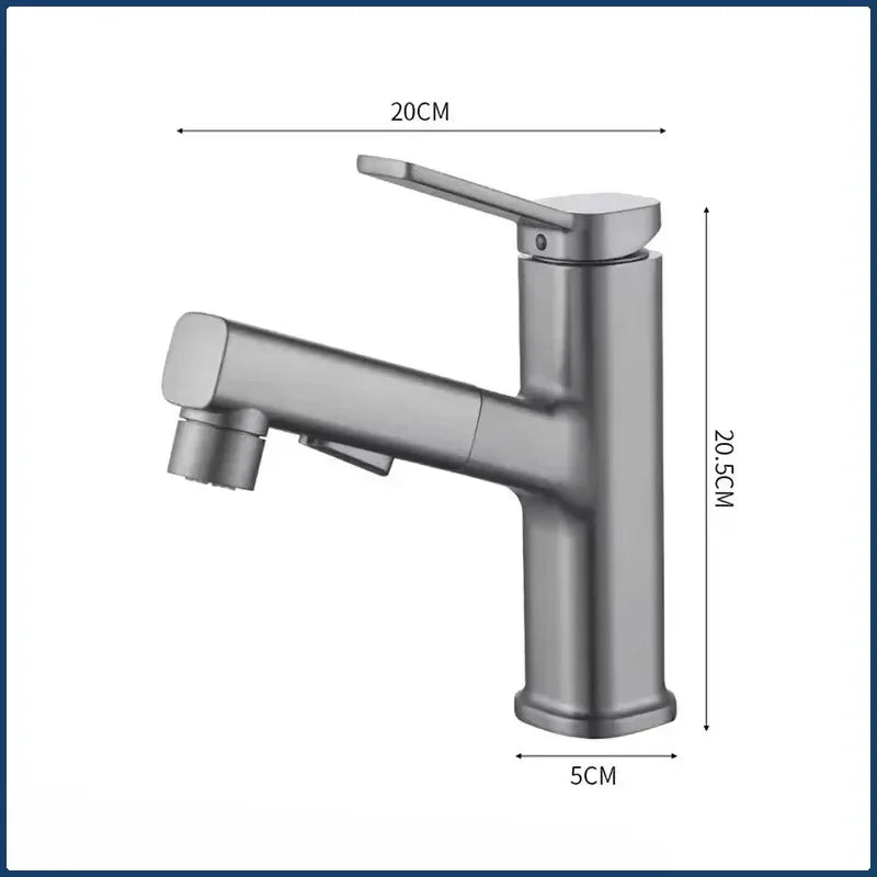 Robinet de lavabo en laiton chaud et froid, pulvérisateur à jet à 3 fonctions, pour salle de bains, poignée unique, double trou, mitigeur d'évier extractible