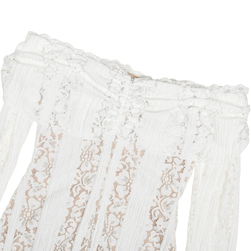 Suninheart Robe Longue Blanche Épaules Dénudées pour Événements - Robe de Soirée Rouge Manches Longues en Dentelle Élégante 2025 - Robe de Mariage Luxueuse, Robe de Bal pour Femmes
