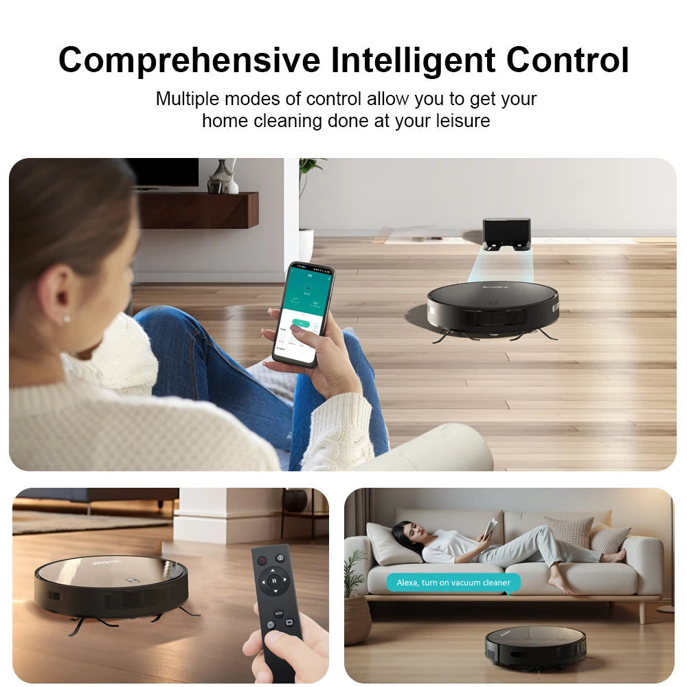 Robot aspirateur combiné serpillière, aspiration robotisée 6000PA, contrôle WiFi/voix, recharge automatique, poils d'animaux pour le nettoyage domestique robotisé