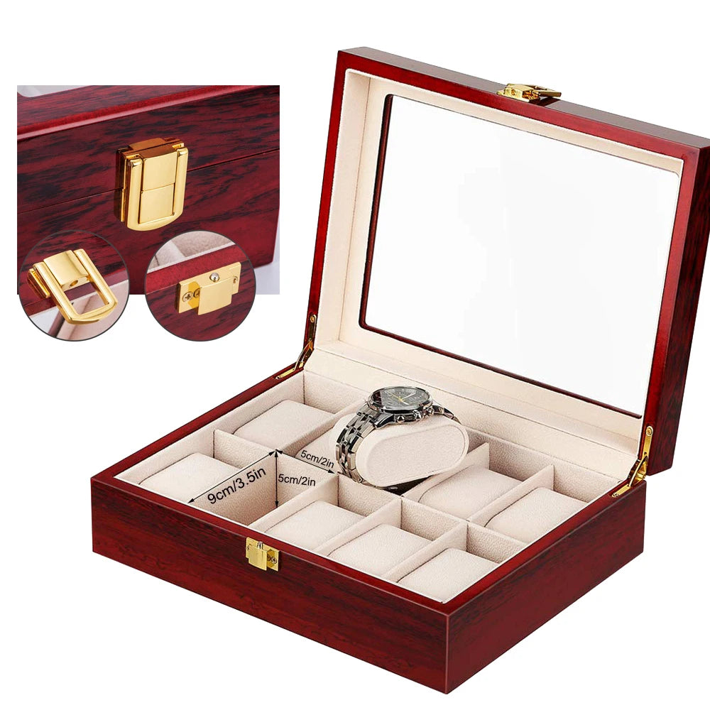 Boîte de montre en bois de luxe 1/2/3/5/6/10/12 grilles organisateurs de montre 6 fentes boîtes de support en bois pour hommes femmes montres affichage de bijoux