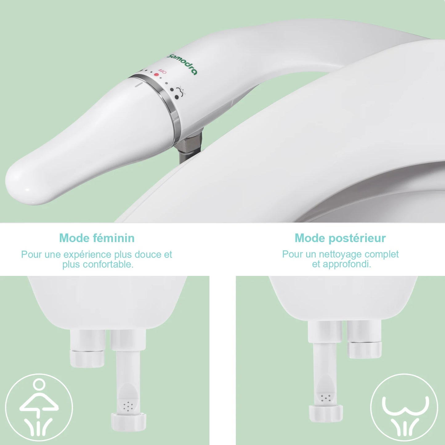 SAMODRA Bidet de toilette Ultra-mince, fixation de siège de toilette avec entrée en laiton, pression d'eau réglable, salle de bain, douche hygiénique