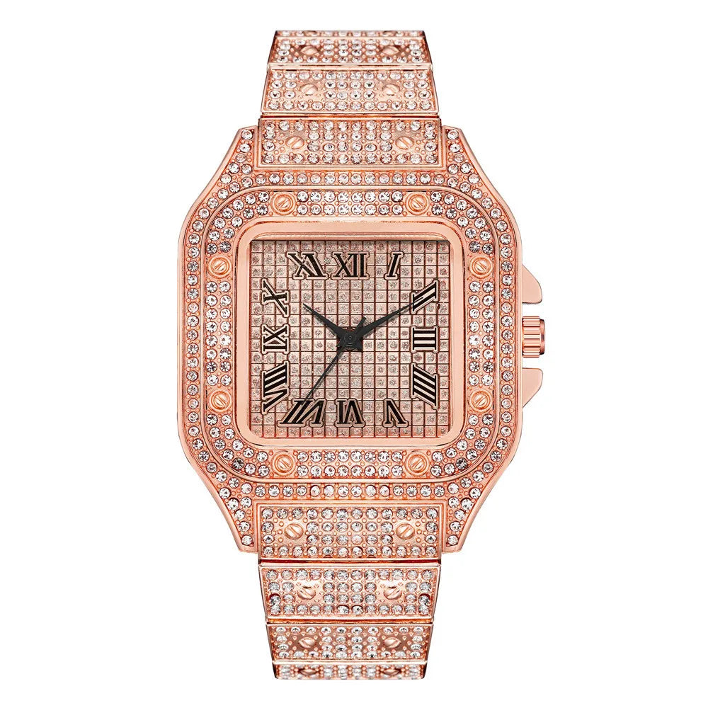 Classique luxe affaires hommes bracelet en acier carré échelle romaine strass montre à Quartz Lesiure homme montre-bracelet Relogio Masculino