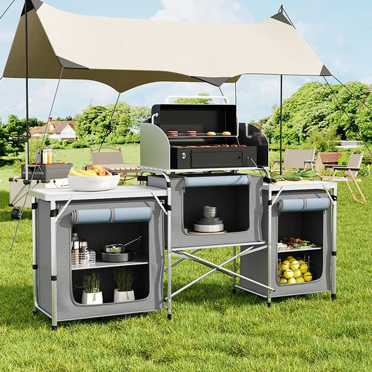 Ensemble de table de cuisine de camping Portable, support de rangement extérieur Vertical, table de préparation pliable avec armoire de rangement
