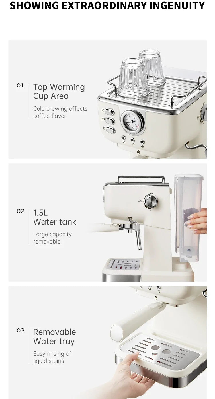 Machine à café expresso italienne 220V, en acier inoxydable, semi-automatique, mousseur à lait Commercial, pour le bureau