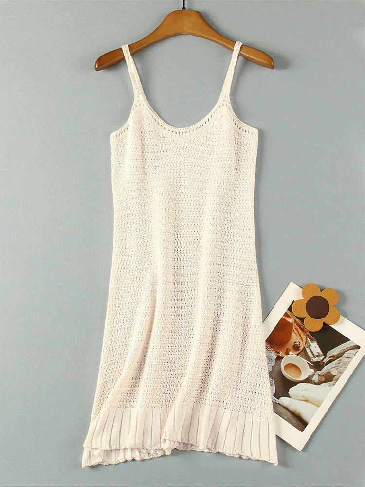 Robe Courte Chic en Crochet à Col Halter et Volants, Modèle 2026, pour Femme, Confortable, Idéale comme Cache-Maillot de Bain, pour Vacances en Bord de Mer et Clubs K58